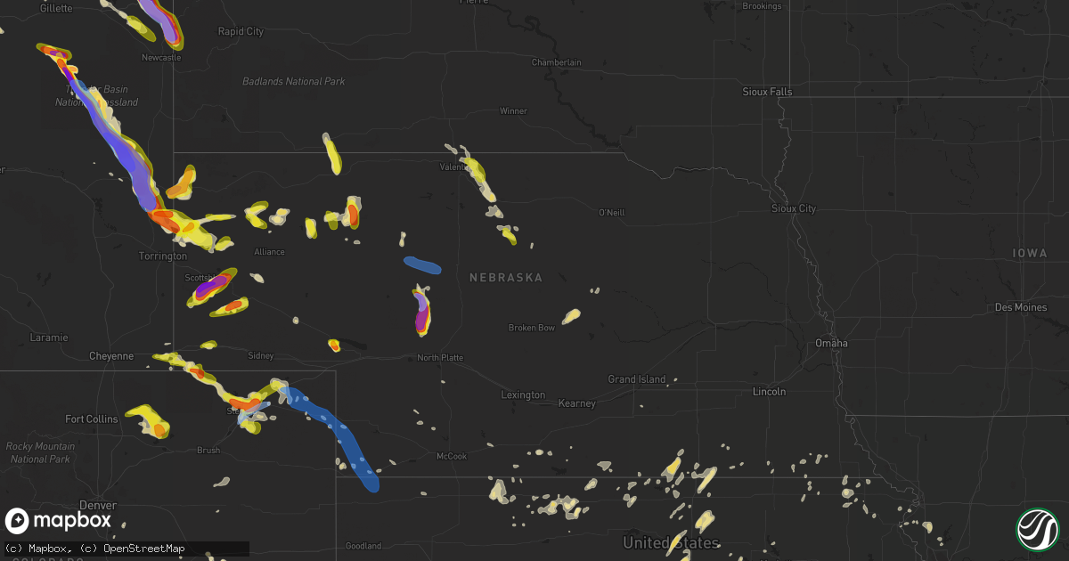 Hail map in Nebraska on July 19, 2020