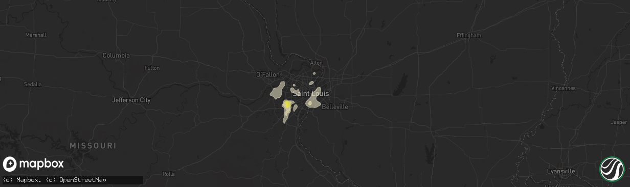 Hail map in Saint Louis, MO on July 19, 2020