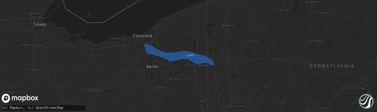 Hail map in Warren, OH on July 19, 2020