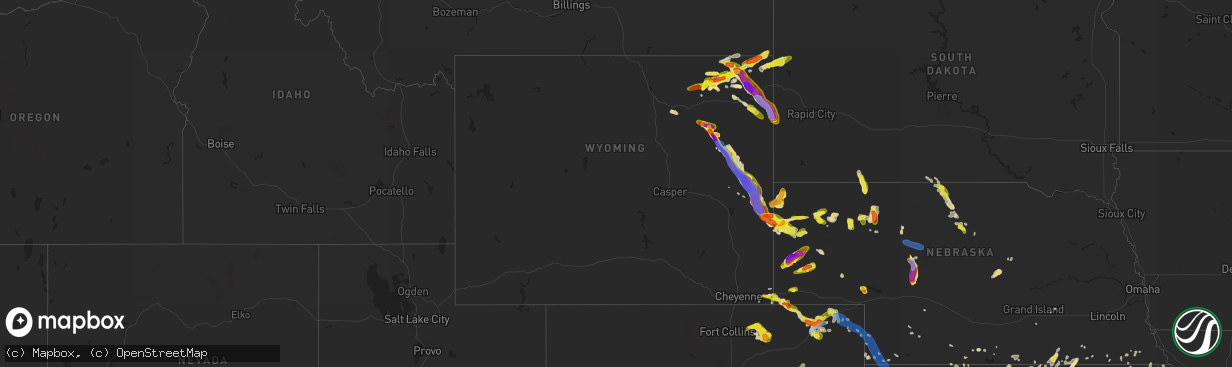 Hail map in Wyoming on July 19, 2020