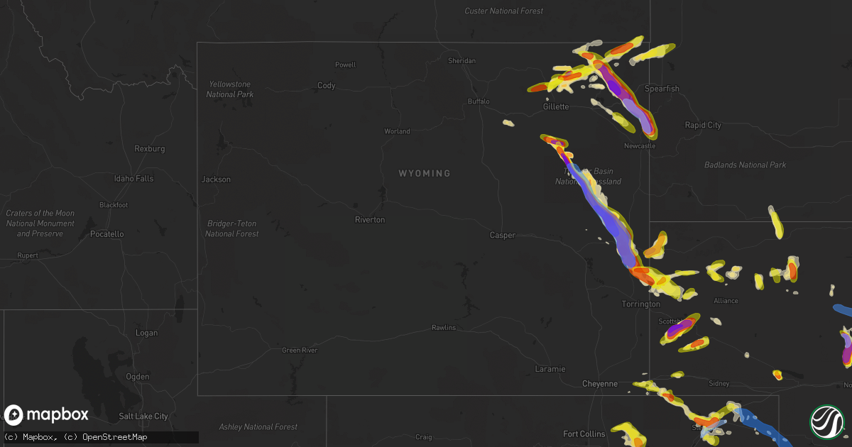 Hail map in Wyoming on July 19, 2020