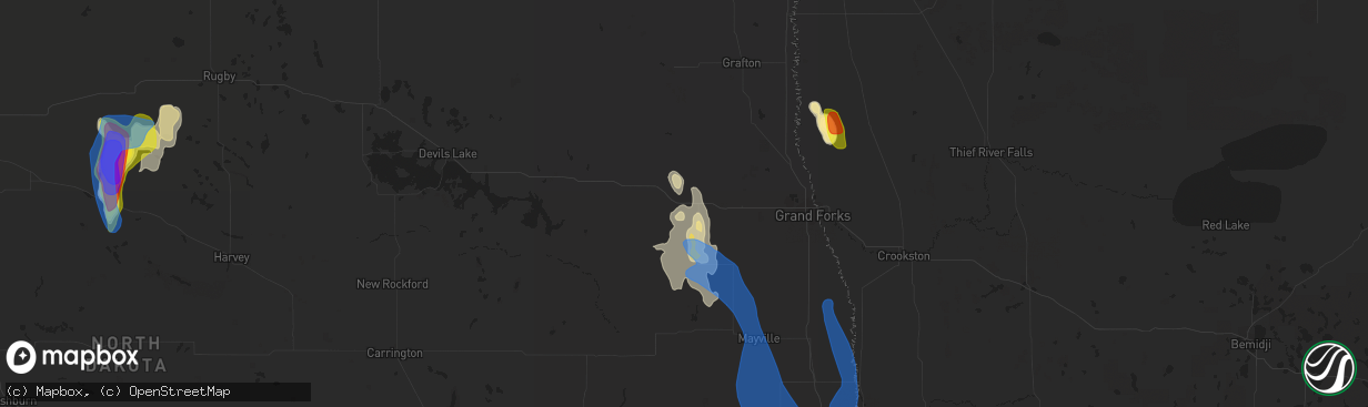 Hail map in Larimore, ND on July 19, 2021