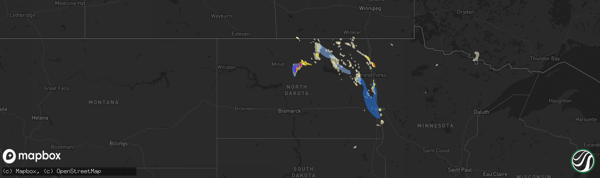 Hail map in North Dakota on July 19, 2021