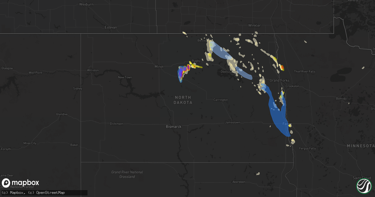 Hail map in North Dakota on July 19, 2021