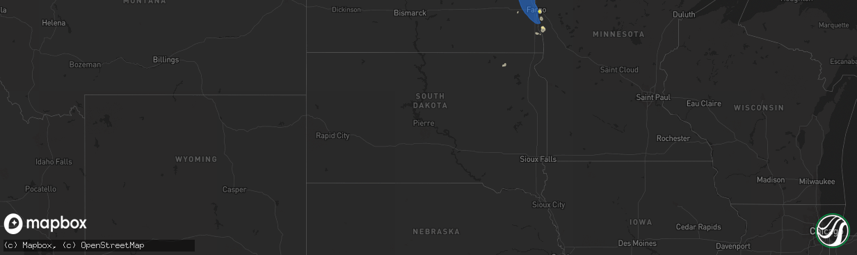 Hail map in South Dakota on July 19, 2021