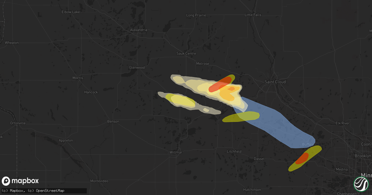 Hail map in Belgrade, MN on July 19, 2023