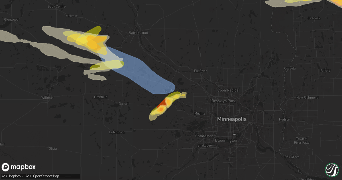 Hail map in Buffalo, MN on July 19, 2023