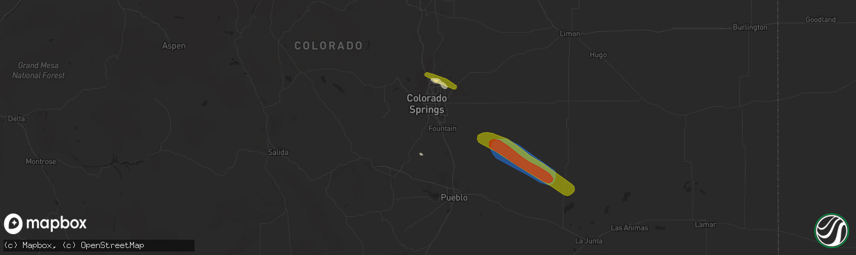 Hail map in Colorado Springs, CO on July 19, 2023