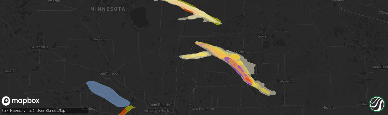 Hail map in Grantsburg, WI on July 19, 2023