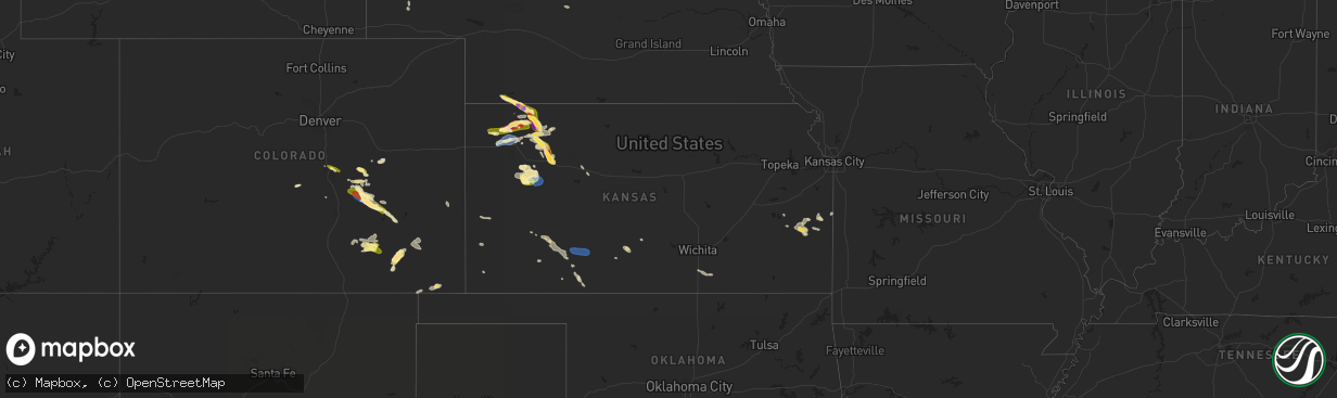 Hail map in Kansas on July 19, 2023