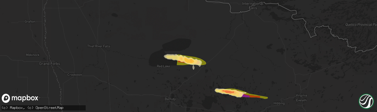 Hail map in Kelliher, MN on July 19, 2023