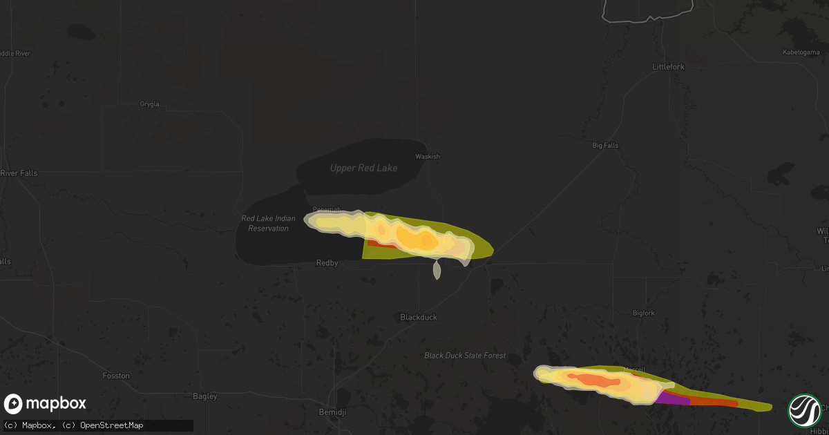 Hail map in Kelliher, MN on July 19, 2023