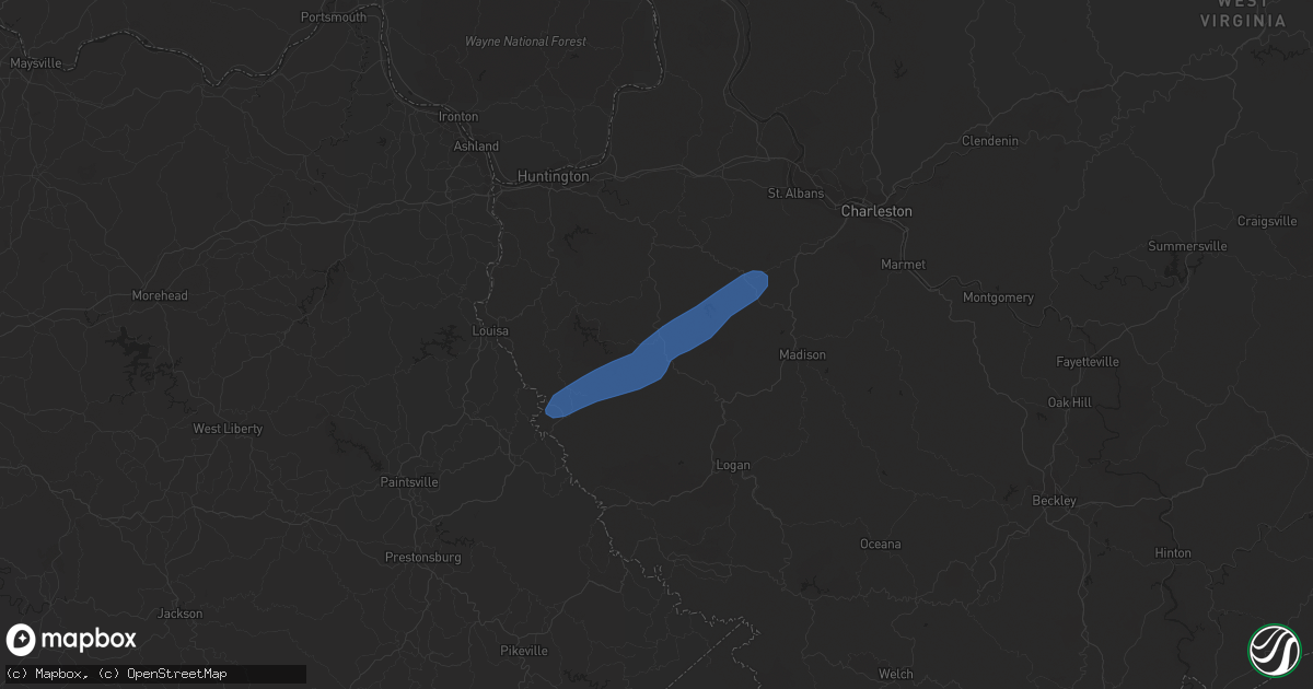 Hail map in Kiahsville, WV on July 19, 2023