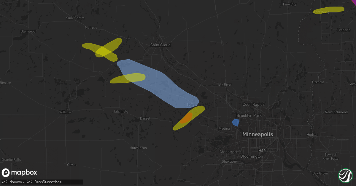 Hail map in Maple Lake, MN on July 19, 2023