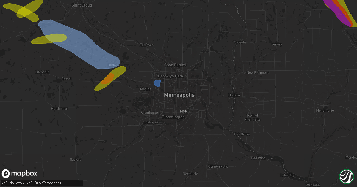 Hail map in Minneapolis, MN on July 19, 2023