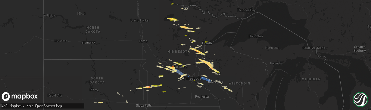 Hail map in Minnesota on July 19, 2023