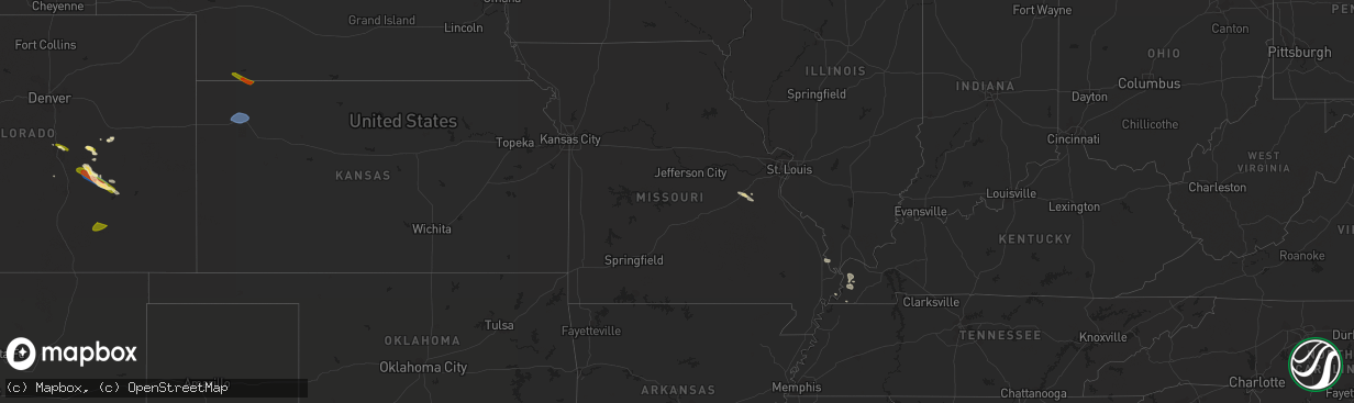 Hail map in Missouri on July 19, 2023