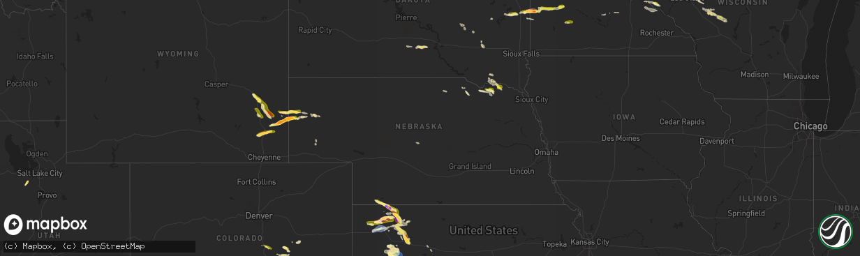 Hail map in Nebraska on July 19, 2023