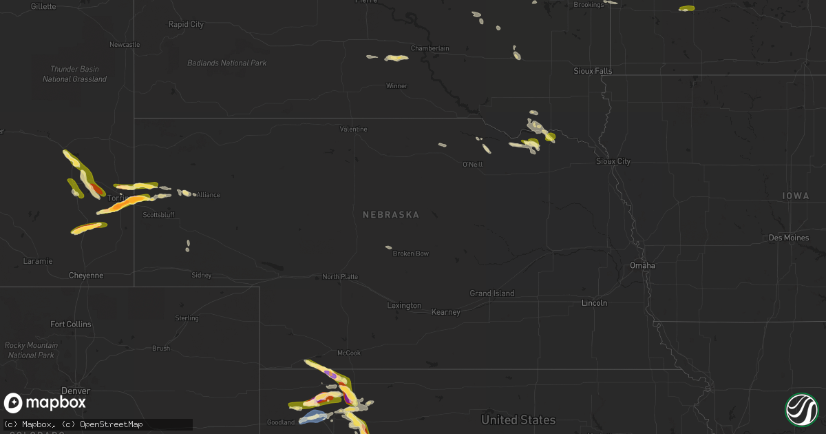 Hail map in Nebraska on July 19, 2023