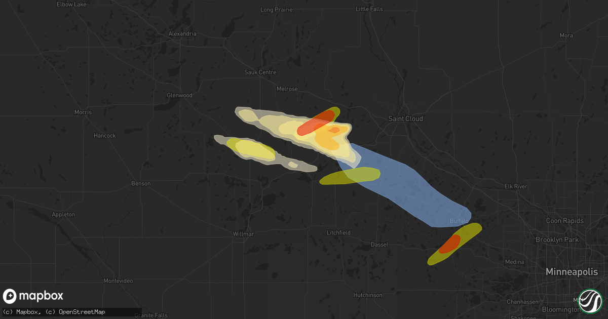 Hail map in Paynesville, MN on July 19, 2023