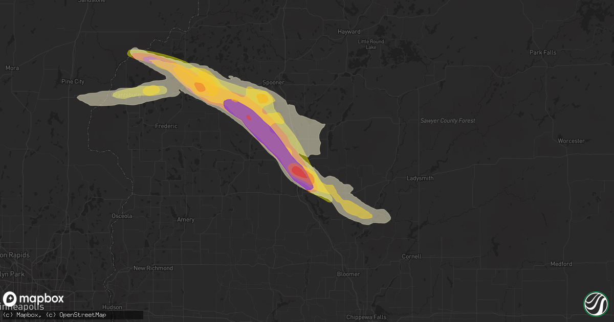 Hail map in Rice Lake, WI on July 19, 2023