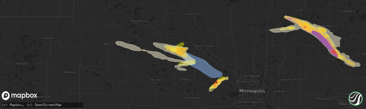 Hail map in Richmond, MN on July 19, 2023