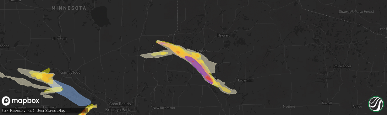 Hail map in Shell Lake, WI on July 19, 2023