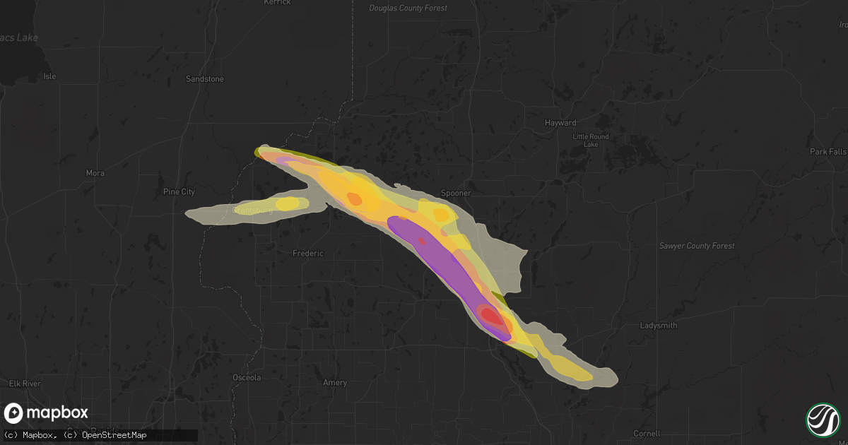 Hail map in Shell Lake, WI on July 19, 2023