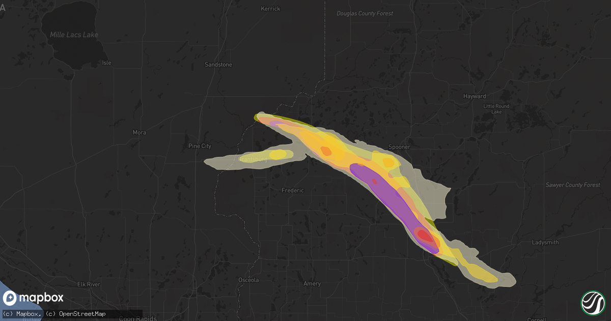 Hail map in Siren, WI on July 19, 2023