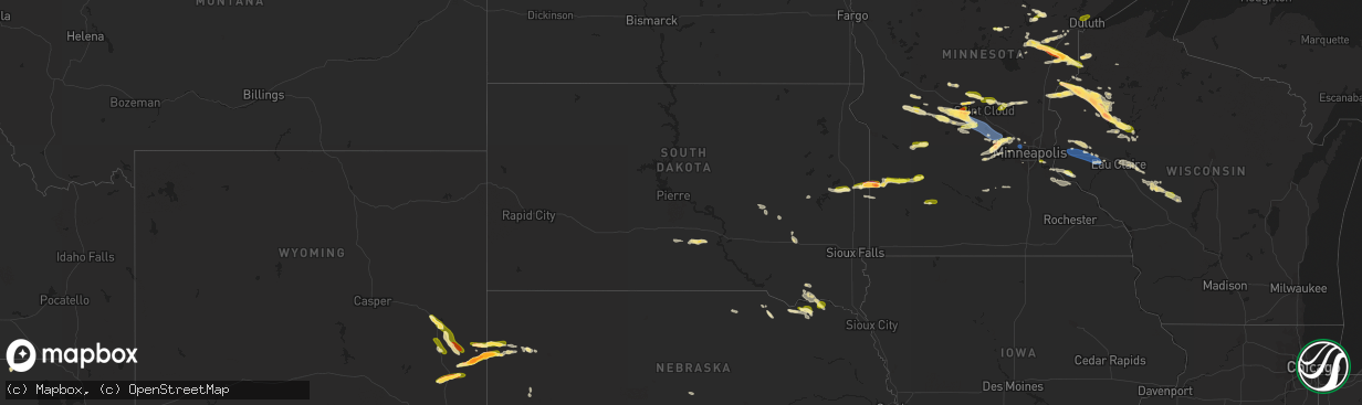 Hail map in South Dakota on July 19, 2023