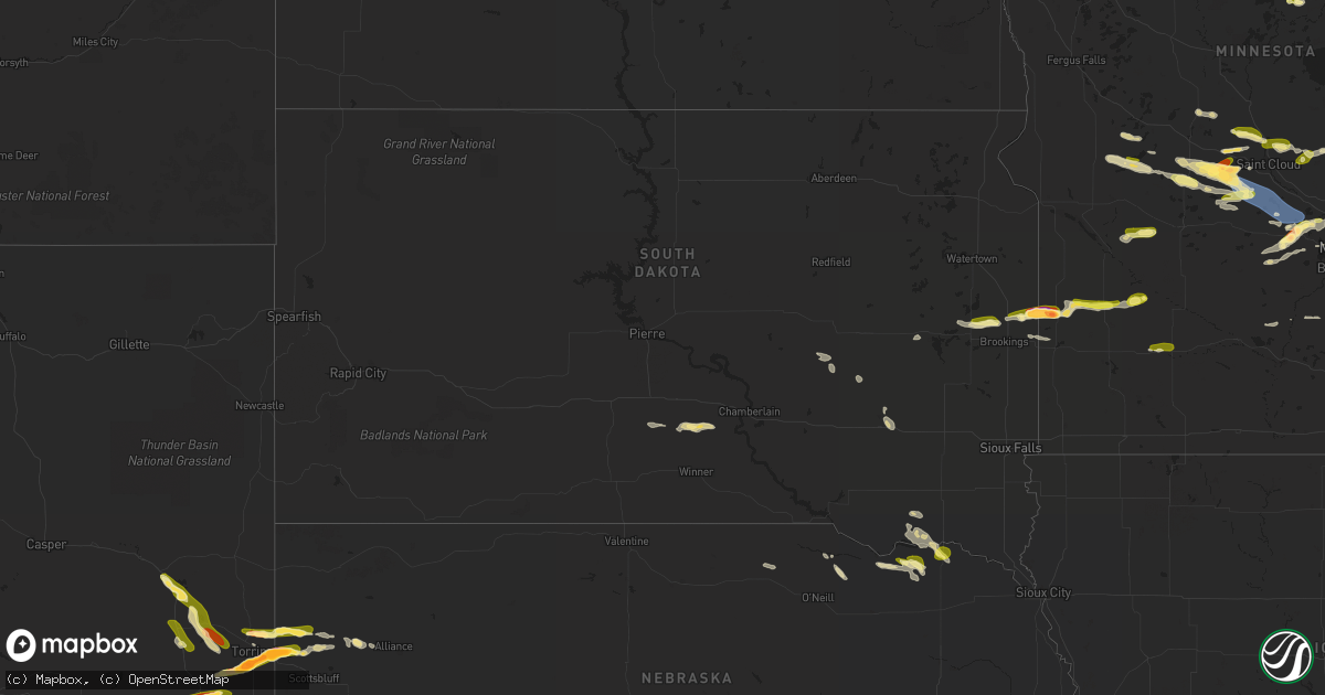 Hail map in South Dakota on July 19, 2023