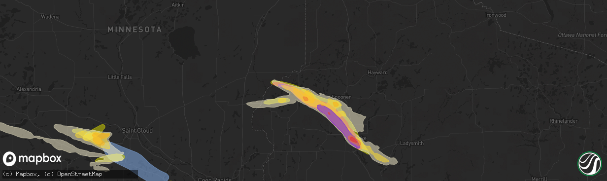 Hail map in Webster, WI on July 19, 2023