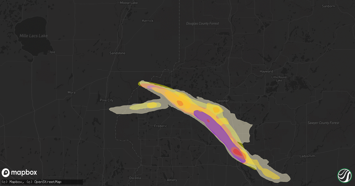 Hail map in Webster, WI on July 19, 2023