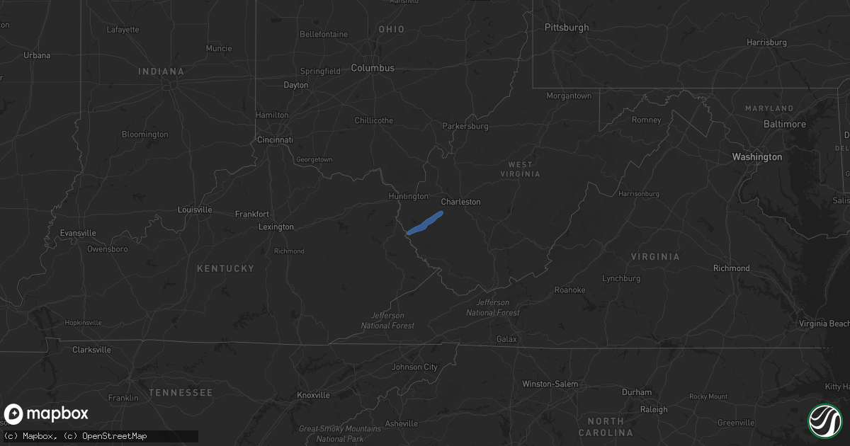 Hail map in West Virginia on July 19, 2023