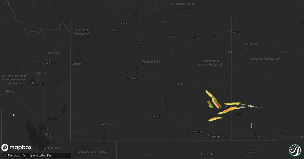 Hail map in Wyoming on July 19, 2023