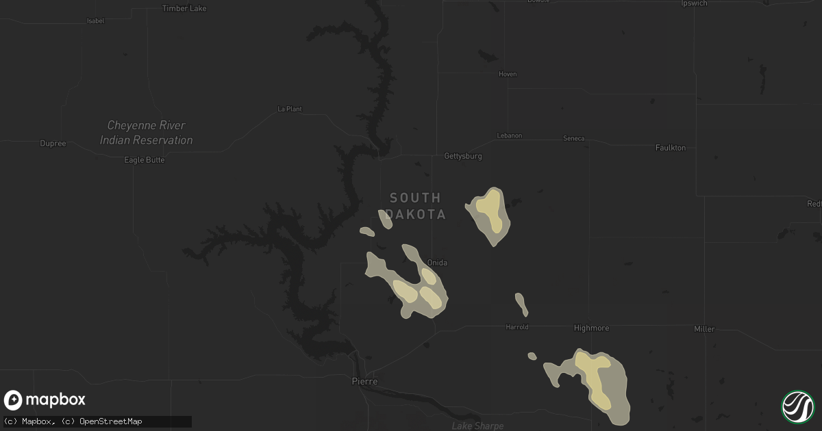 Hail map in Agar, SD on July 19, 2024