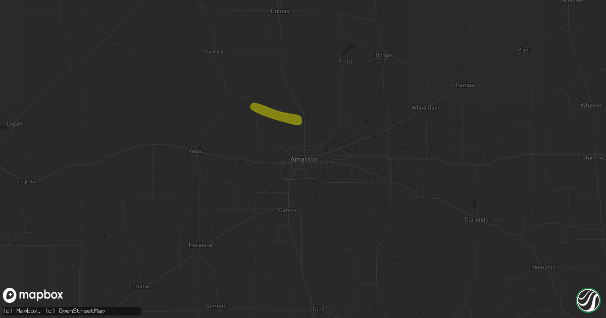 Hail map in Amarillo, TX on July 19, 2024