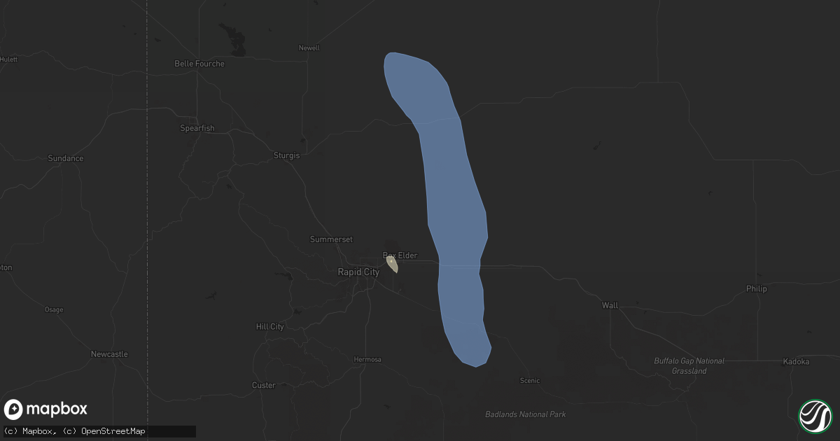 Hail map in Box Elder, SD on July 19, 2024