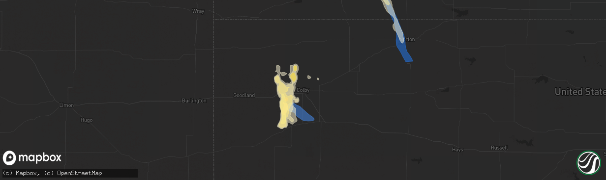 Hail map in Colby, KS on July 19, 2024