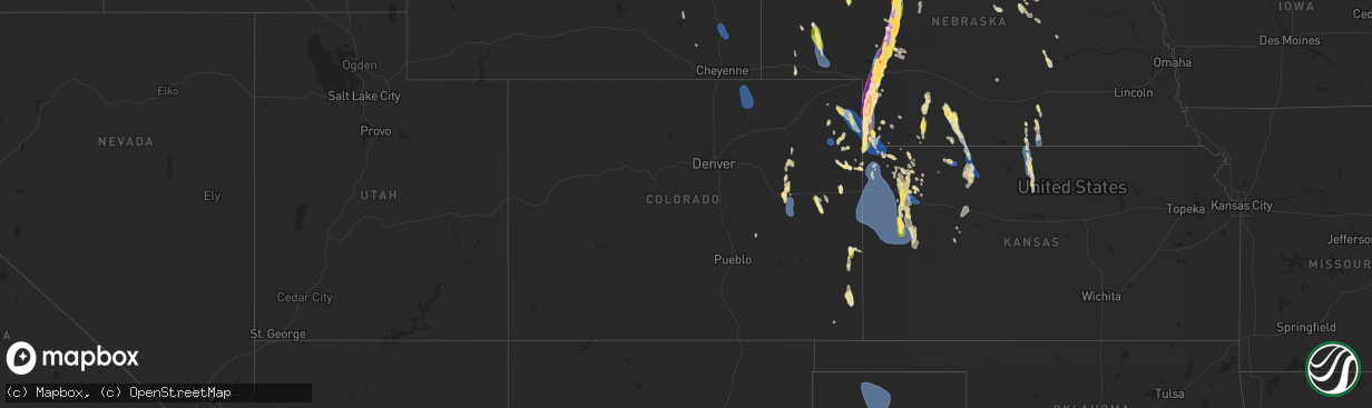 Hail map in Colorado on July 19, 2024