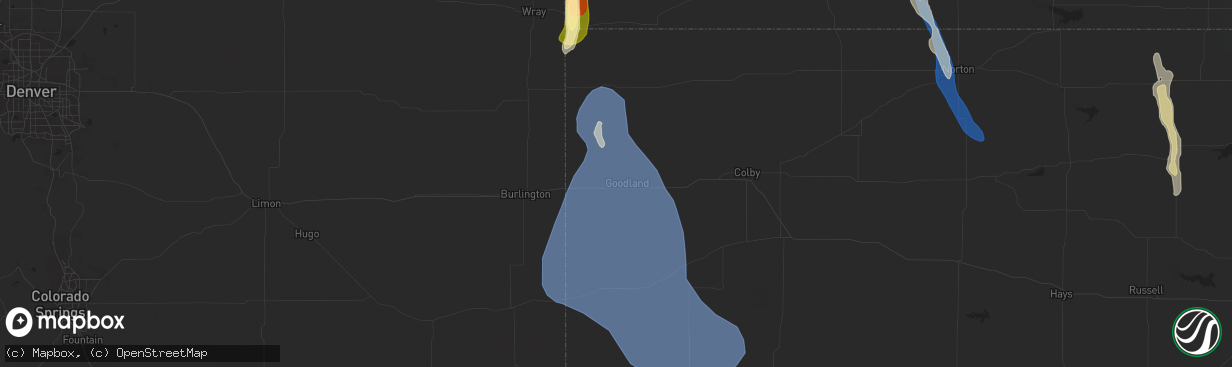 Hail map in Goodland, KS on July 19, 2024