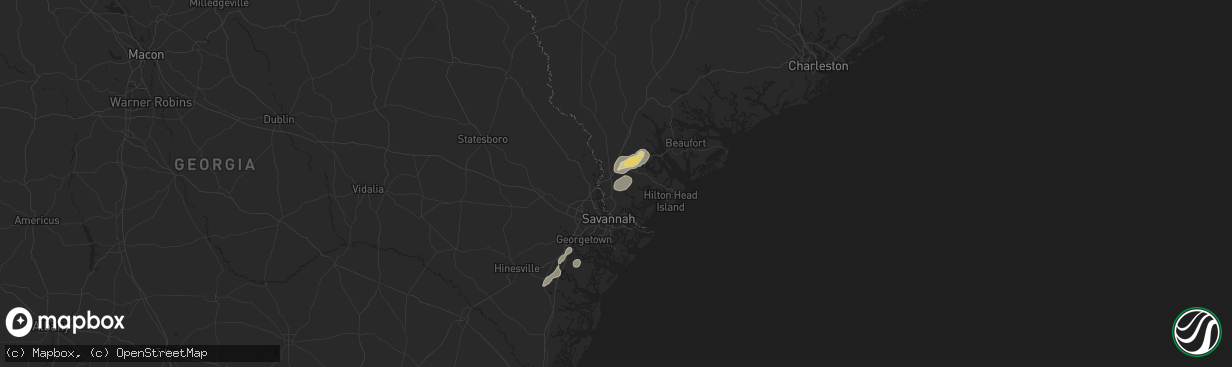 Hail map in Hardeeville, SC on July 19, 2024