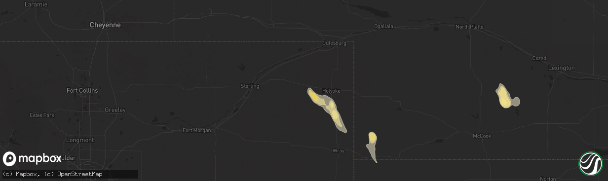 Hail map in Haxtun, CO on July 19, 2024