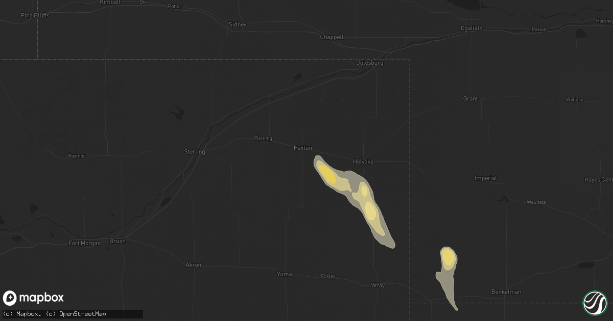 Hail map in Haxtun, CO on July 19, 2024