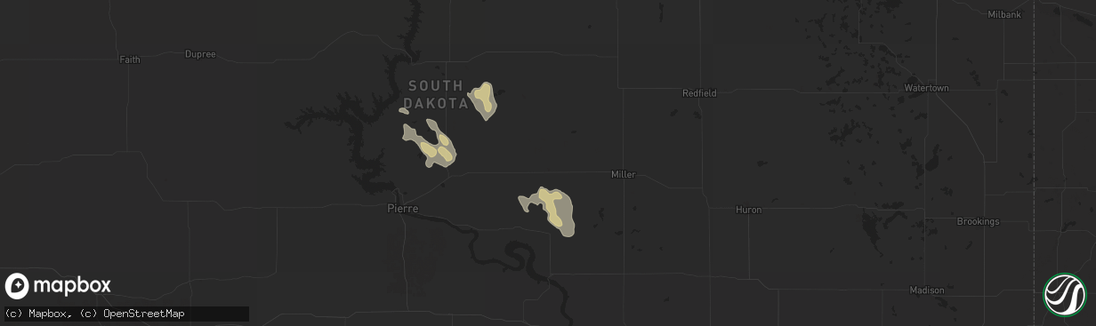 Hail map in Highmore, SD on July 19, 2024