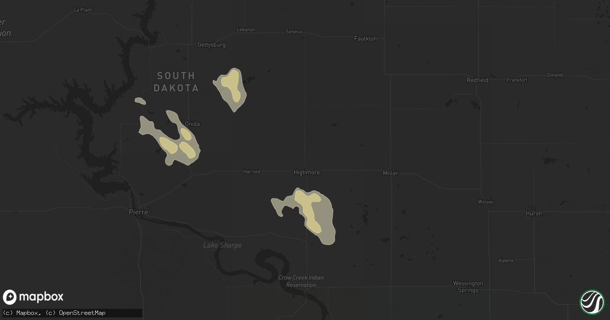 Hail map in Highmore, SD on July 19, 2024