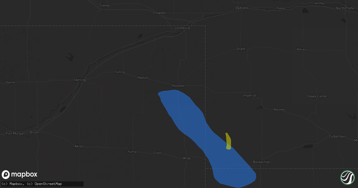 Hail map in Holyoke, CO on July 19, 2024
