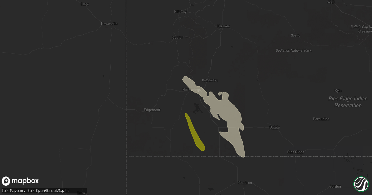 Hail map in Hot Springs, SD on July 19, 2024