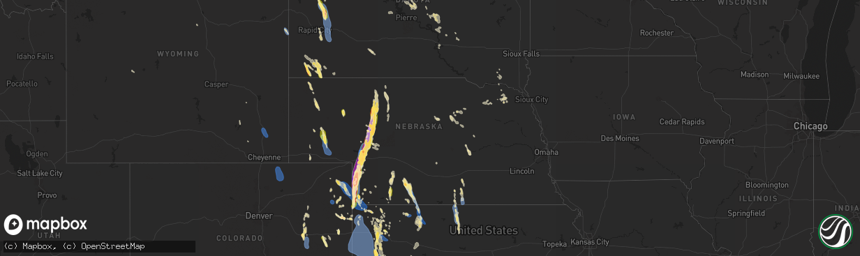 Hail map in Nebraska on July 19, 2024