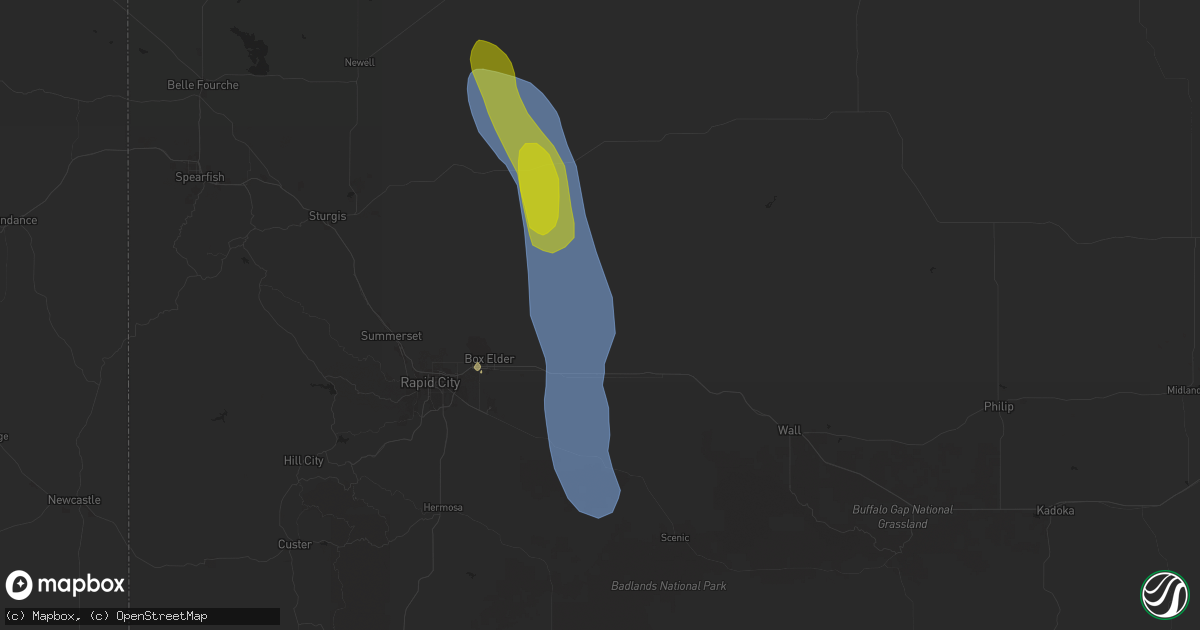 Hail map in New Underwood, SD on July 19, 2024